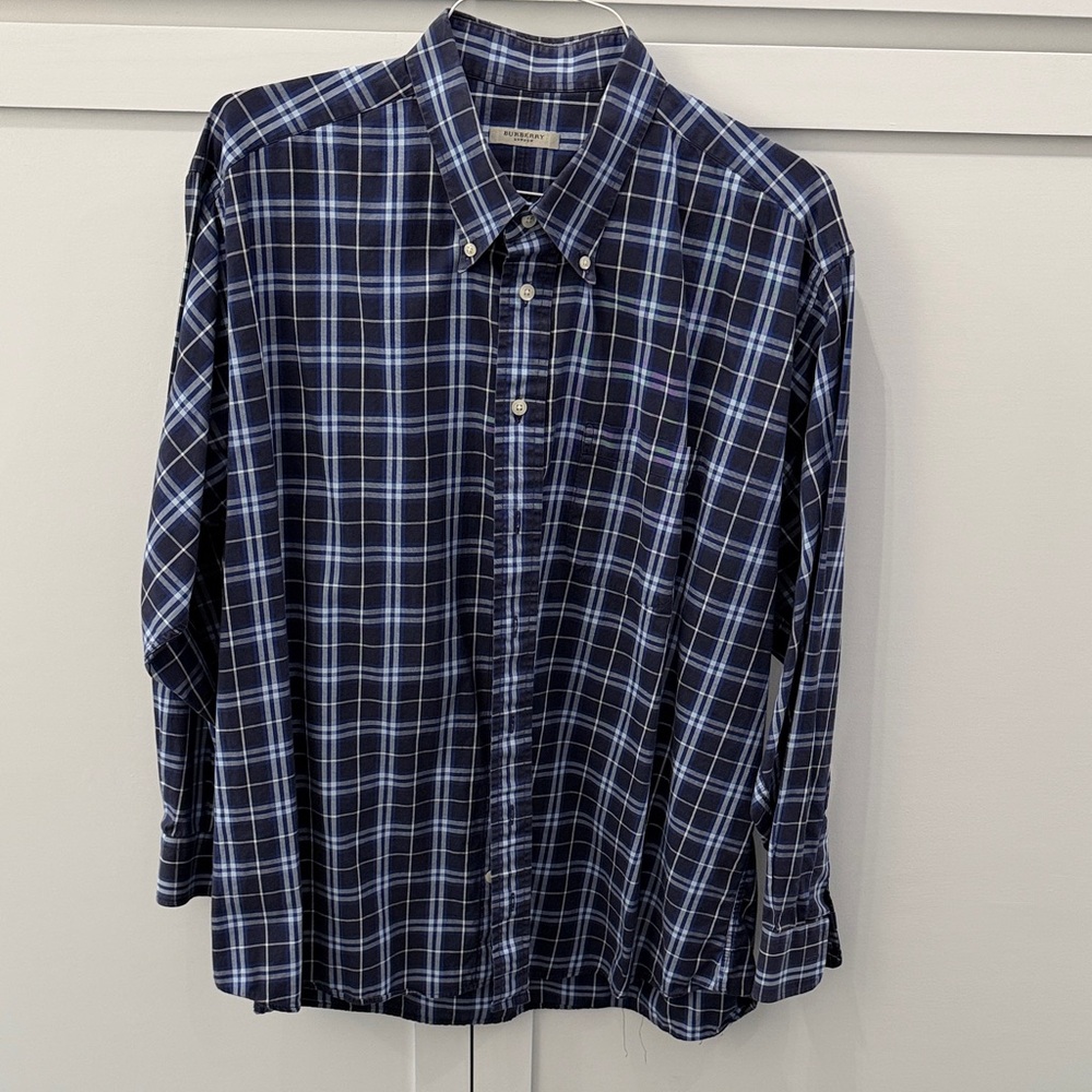 Burberry London Plaid Button Down Shirt | Blue Check | Men’s XXL | Vintage Era |